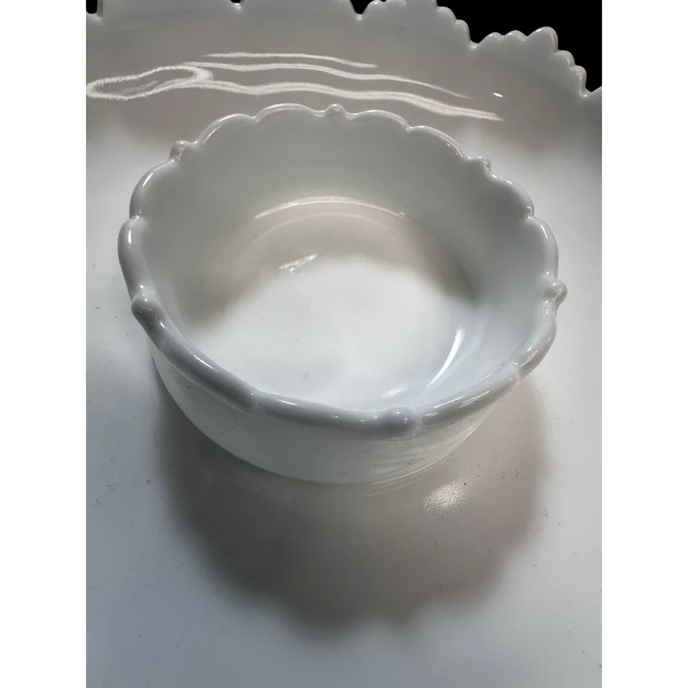 Fenton Hobnail Milk Glass Fluted Edge‎ Chip and Dip Bowl Or Candle Holder